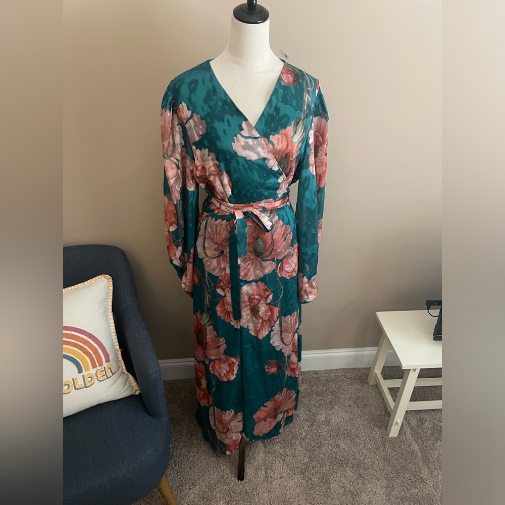 Hutch Teal and Pink Floral Wrap Dress